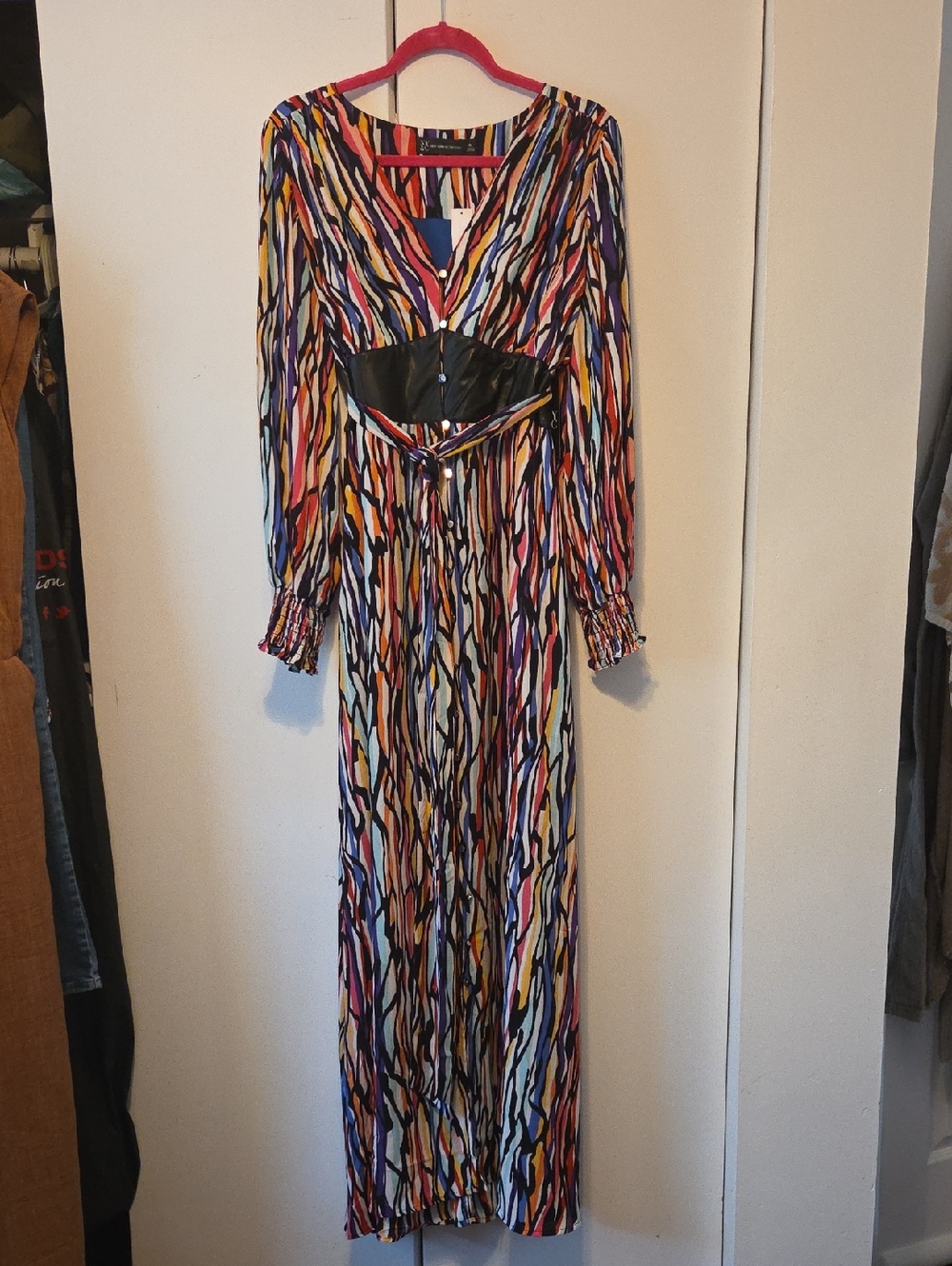 New York & Company Multicolor Striped Maxi Dress with Black Waist Panel